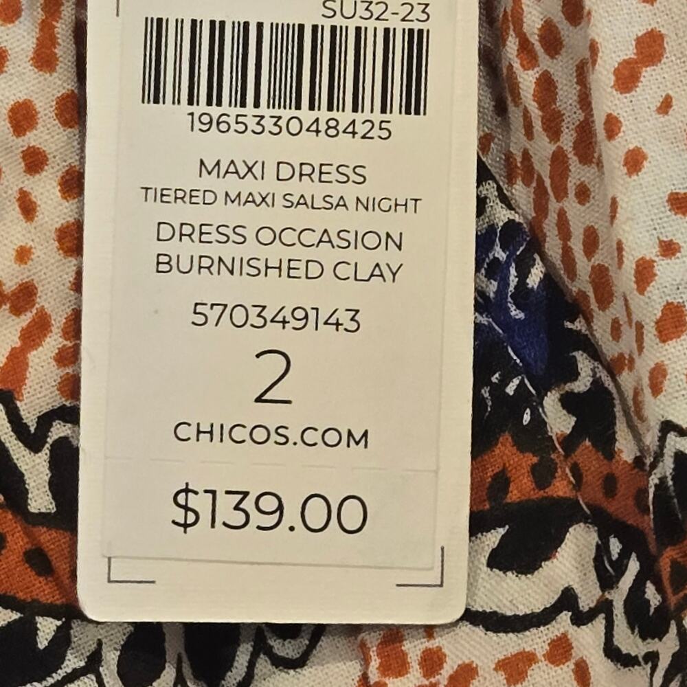Chico's Tiered Maxi Salsa Night Dress Burnished Clay Cotton NWT Size 2 (US 12) - Picture 8 of 10